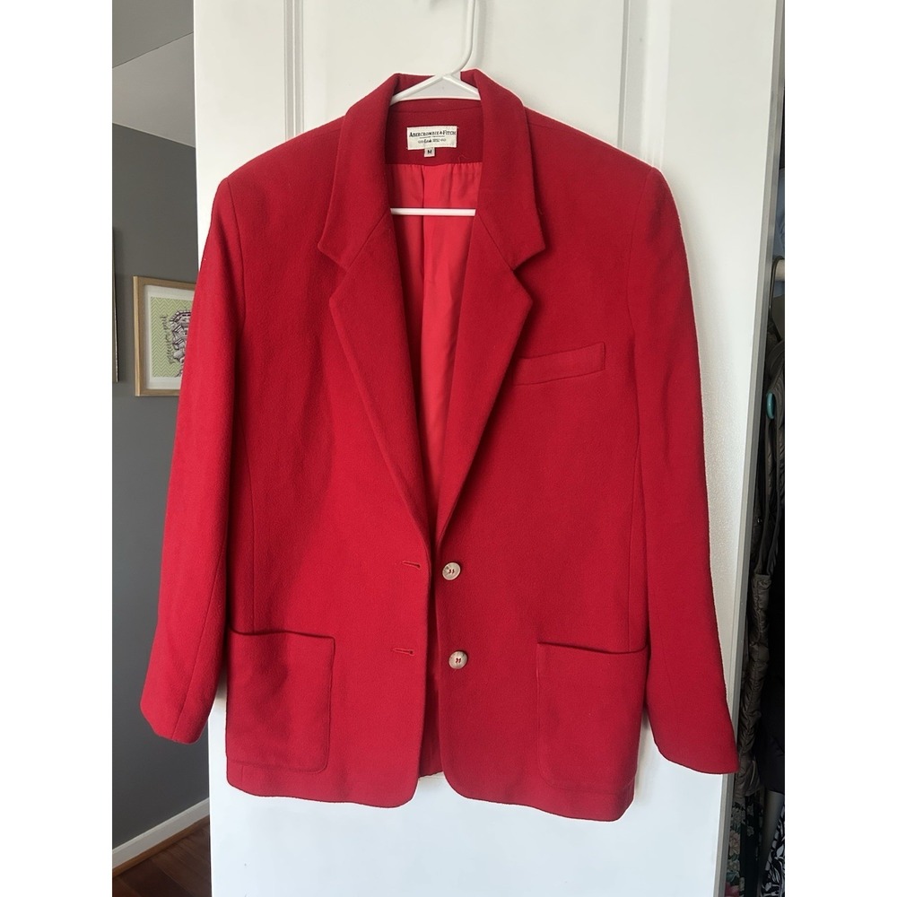 Abercrombie‎ & Fitch VTG Wool Cashmere Red Blazer Jacket 2 Button Size Medium